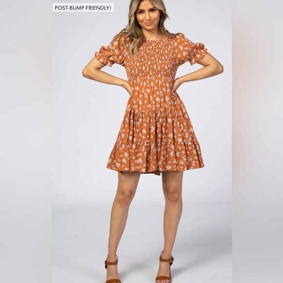 Pinkblush rust floral flower daisy smocked top mini dress nwt - Picture 4 of 9